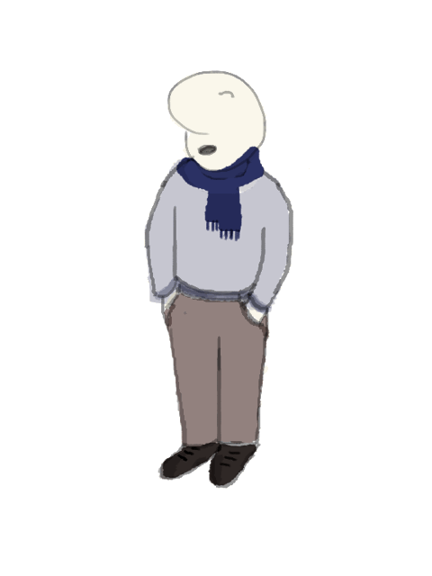 Monsieur Bidule avec son écharpe bleue.